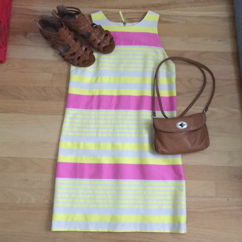 Loft Pink and Yellow Striped Shift Dress